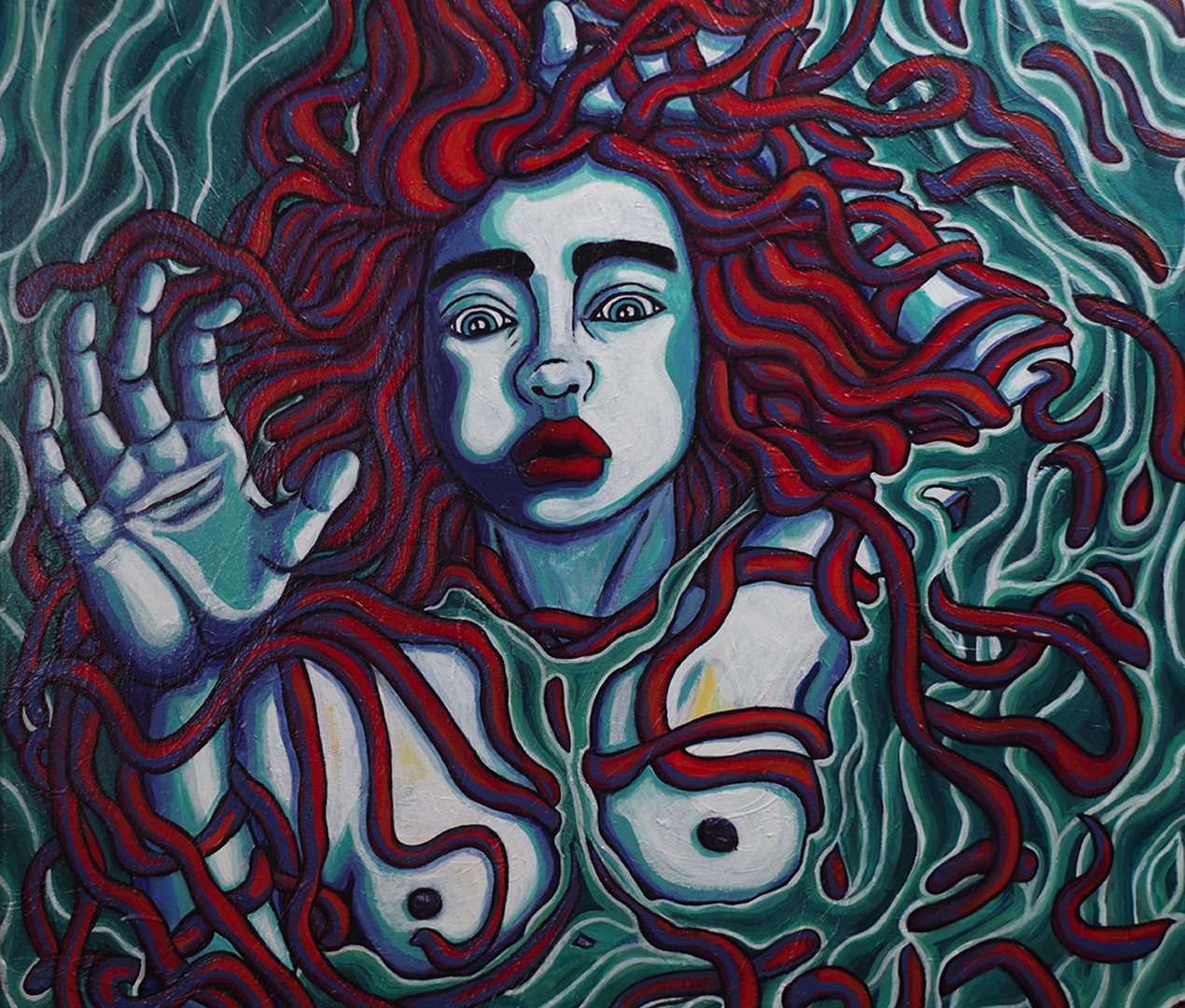 Femme dans l'eau, acrylique sur toile, 100 x 65 cm, février 2020, Lille, France