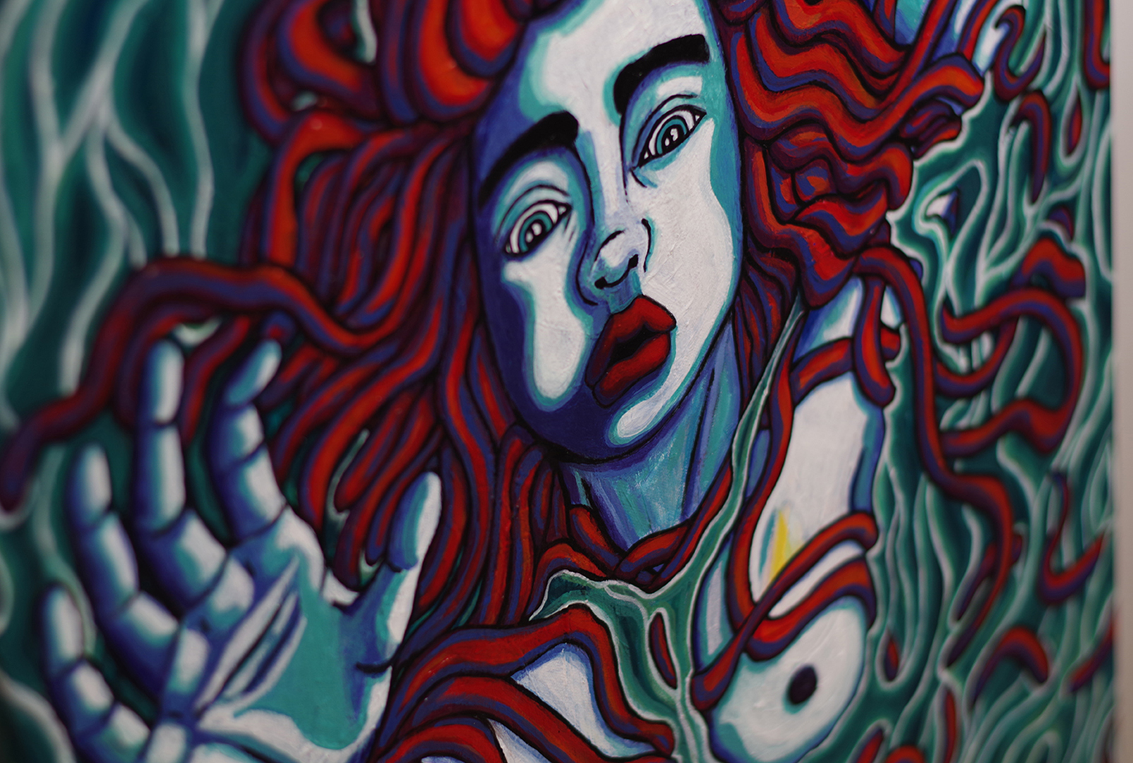 Femme dans l'eau, acrylique sur toile, 100 x 65 cm, février 2020, Lille, France